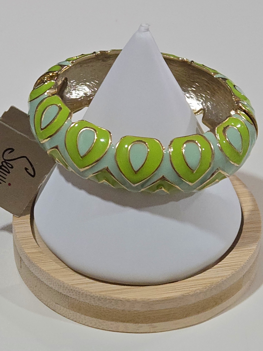 Sequin NYC Nordstrom Enamel Bangle Turquoise‎ & Lime Green Moorish Pattern NWT